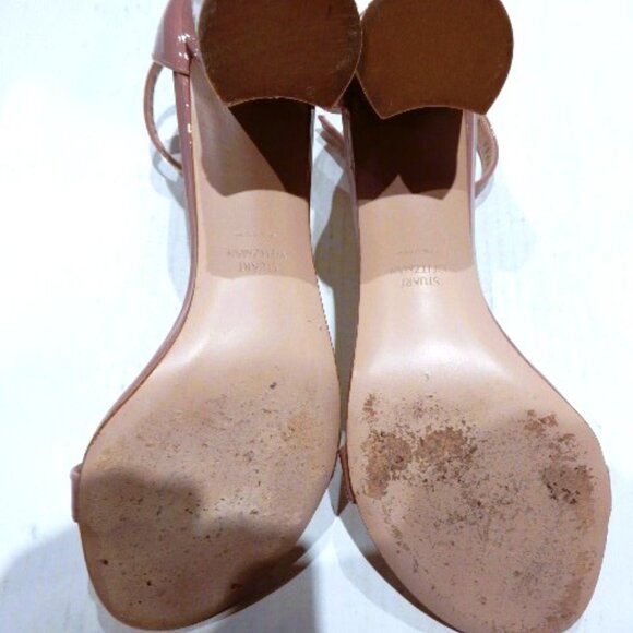 Stuart Weitzman Nudist Block 75M Heel Sandals in Mauve Pink Patent Leather - Picture 4 of 4